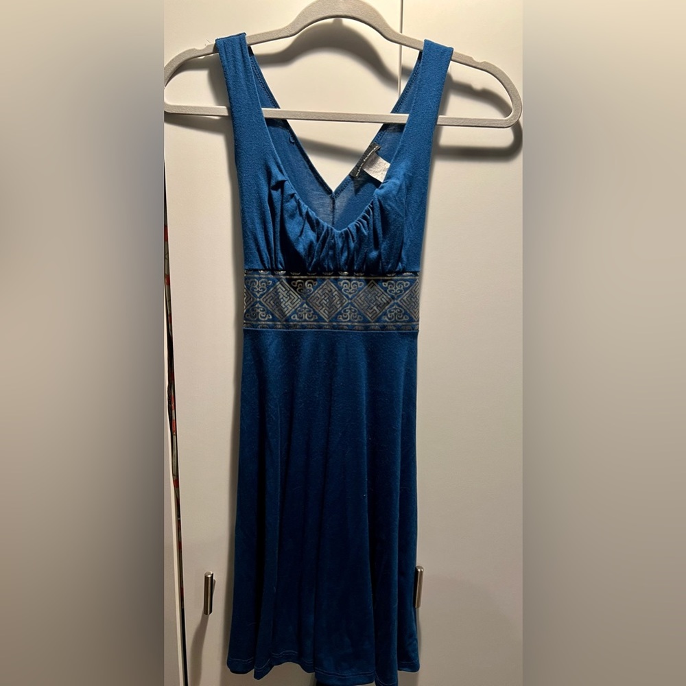 Urban Behavior navy blue and gold sleeveless fit and flare dress